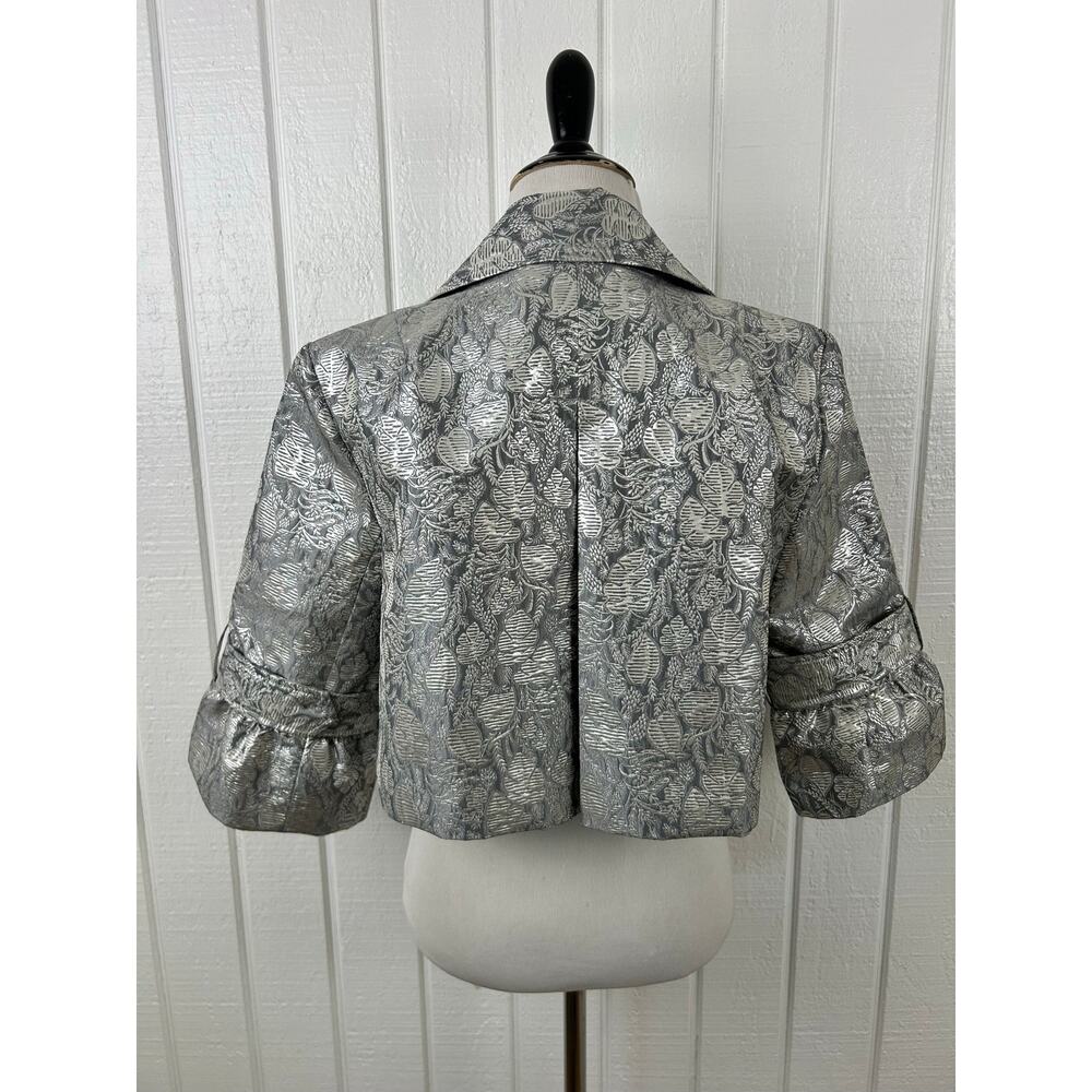 Badgley Mischka Metallic Floral Brocade Cropped Jacket Bell Sleeve Evening - Picture 5 of 7